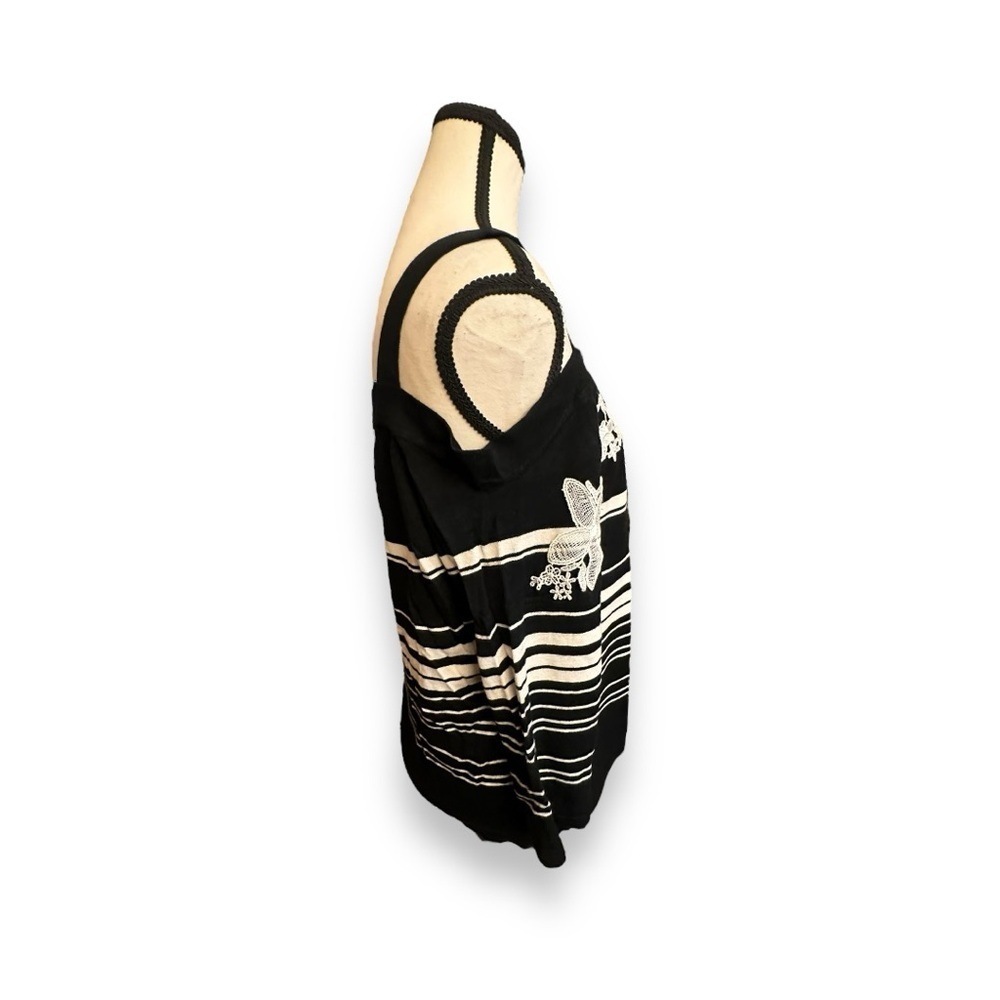 Women’s INC XXL Black White Striped Embroidered Cold Shoulder Sweater - Picture 4 of 12